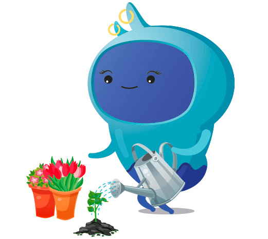 A character watering a plant