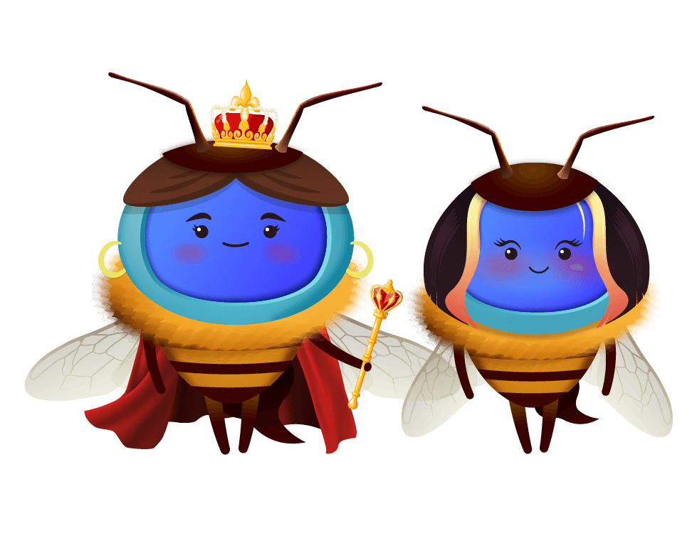 Two characters dressed up a bees
