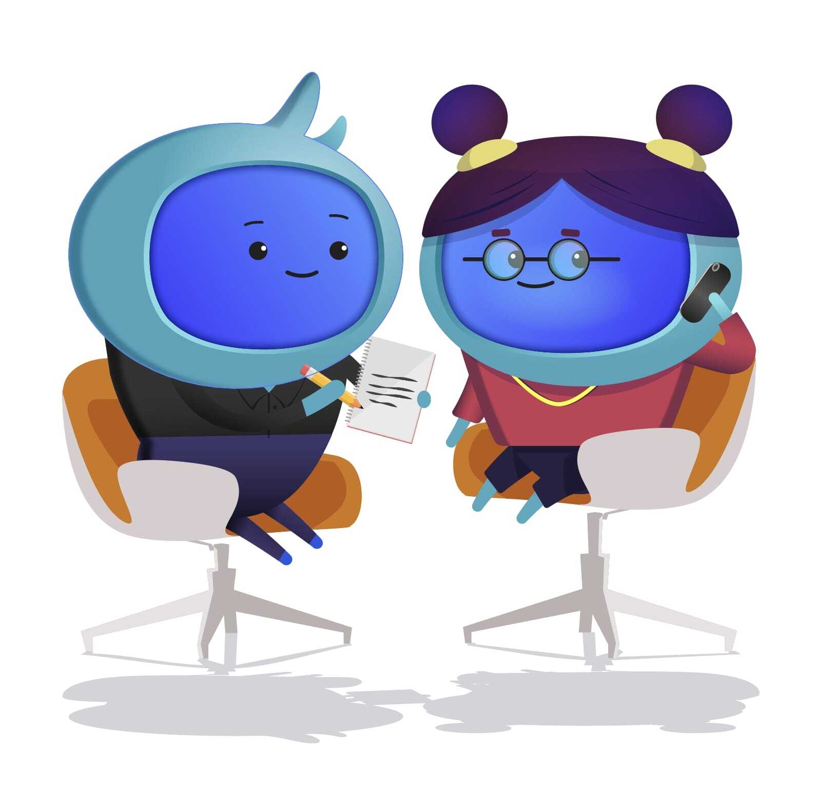 Two characters sitting down together